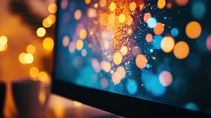 Computer screen with vibrant lights close up