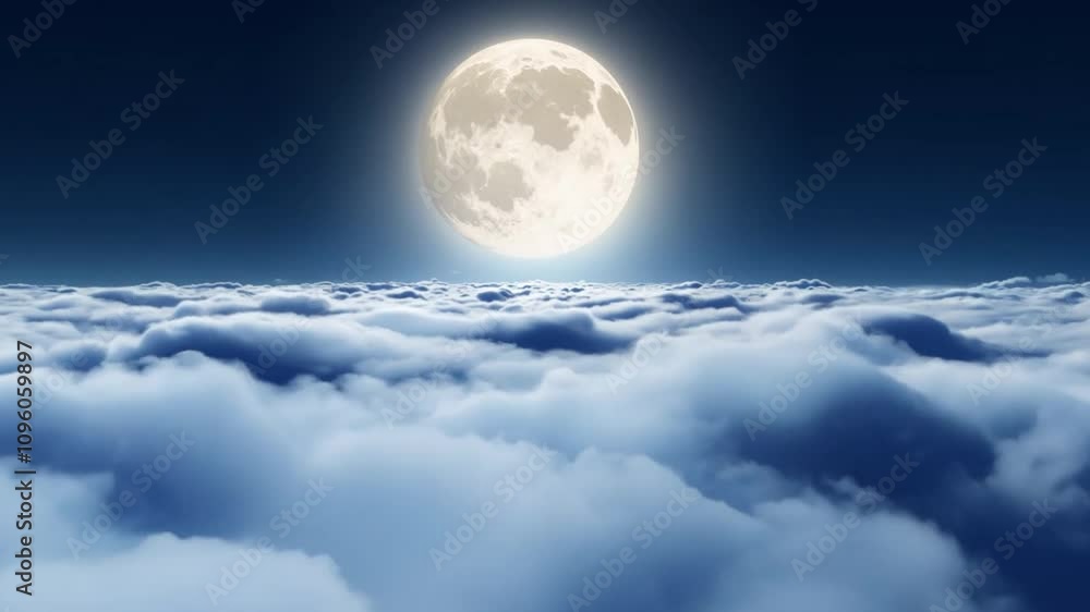 Aufkleber A luminous full moon casts its glow over a blanket of soft clouds, creating a tranquil atmosphere in the night sky. The scene evokes peace and calmness.