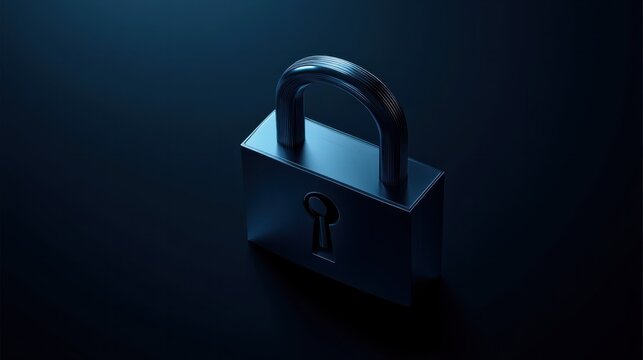 Digital padlock for computing system on dark blue background, cyber security technology for fraud prevention and privacy data network protection concept