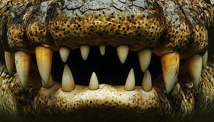 Obraz premium Close-up of a crocodile's mouth showcasing sharp teeth and textured skin.