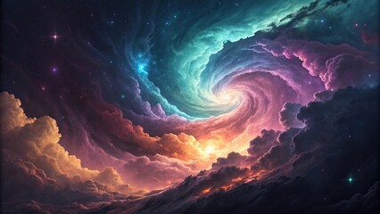 Swirling clouds of color with an otherworldly glow, celestial light, misty atmosphere, luminescent, cosmic mist
