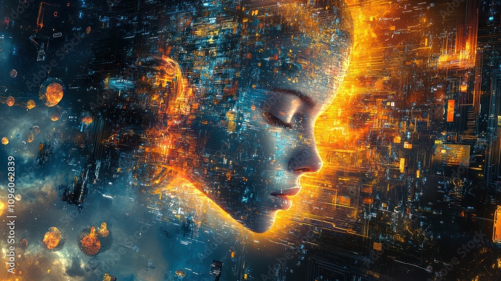 Aufkleber futuristic high-definition digital fusion, clever integration of artificial intelligence, machine le