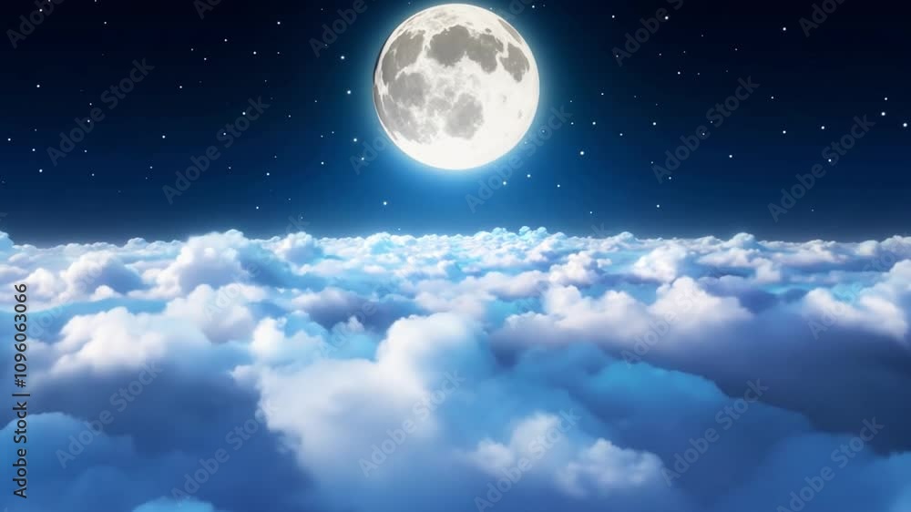 Aufkleber the full moon illuminates the night sky, casting a soft glow over fluffy clouds below. stars twinkle