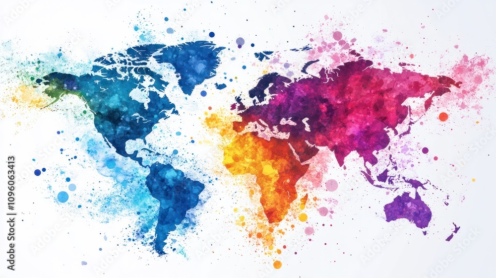 Poster global network with colorful ink square connection points