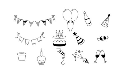 Hand drawn sketch doodle birthday icon element