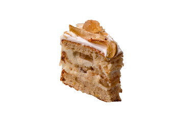 Layered sweet cake with cream, pear and dorblu cheese