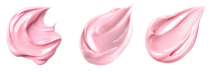Set of Light Pink Cream Smear with Glossy Texture Isolated on Transparent Background
