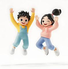 3D Render Two People Jumping