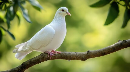 White dove perched on a garden branch