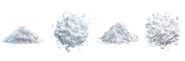 Set of Pile of white snow isolated on a transparent background