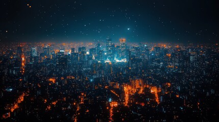 Fototapeta premium A vibrant city skyline illuminated at night, showcasing urban life and technology.