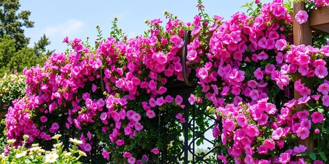 Obraz premium Trellis covered in blooming flowers, greenery, trellises