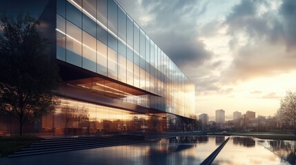 Obraz premium Modern Office Building in Pozna with Reflective Facade
