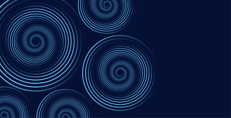 Dark blue abstract background with spiral gradient circle lines