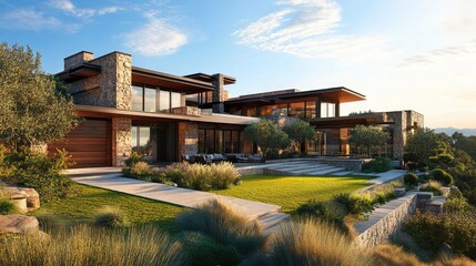 Obraz premium Modern Luxury Home 3D Rendering View