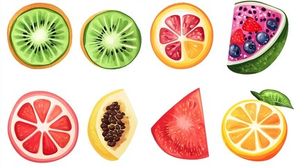  Summer Fruit Slices Animated on White Background