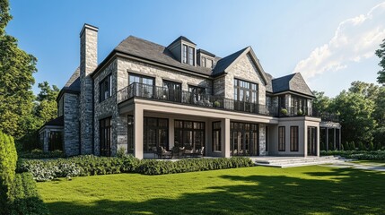 Obraz premium Luxury Modern Home 3D Rendering in Natural Setting