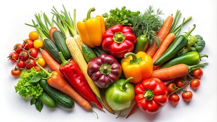 A Colorful Array of Fresh and Ripe Vegetables Isolated on White Background, Perfect for Culinary Inspiration and Healthy Eating Concepts