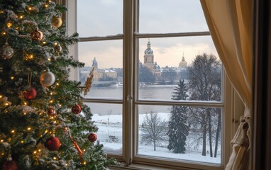 Obraz premium panorama view from window christmas background