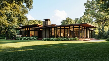 Obraz premium Modern 3D Rendering of House Exterior in Nature