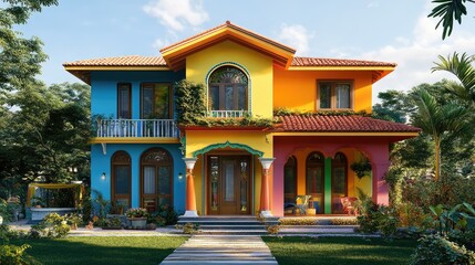 Colorful Indian House Elevation Facing East
