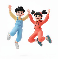 3D Render Two People Jumping