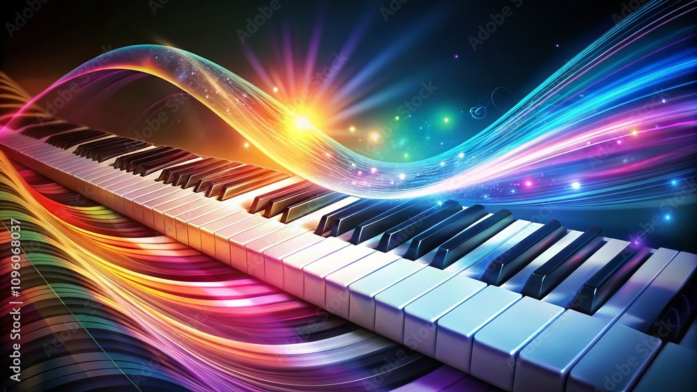 Poster abstract piano keyboard wave - a dynamic visual representation of musical harmony with flowing keys 