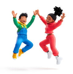 3D Render Two People Jumping