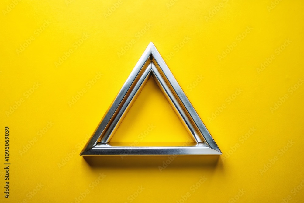 Poster aerial view of geometric shapes: upside down silver triangle supported by two upright triangles on a