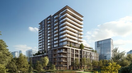 Fototapeta premium Modern High-Rise Apartment Building in Urban Setting