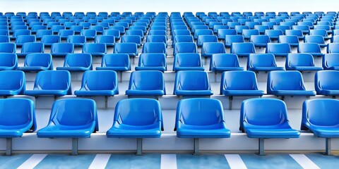 Naklejka premium Blue Stadium Chairs Isolated on White Background - Perfect for Sports and Seating Concepts in Empty Arenas, Ideal for Urban Exploration Photography and Sports-related Visuals