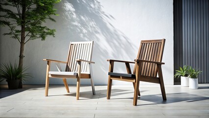 Obraz premium Elegant Black and White Garden Chairs on White Background - Architectural Photography of Stylish Outdoor Furniture for Modern Spaces