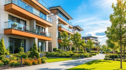 Obraz premium Bright Sunny Day in Modern Residential Area