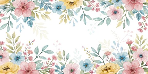 Obraz premium Watercolor Floral Pattern with Pastel Colors, art, soft, foliage, background
