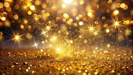 Naklejka premium Gold Glitter Confetti Falling - Sparkling Light Background for Christmas Holiday Magic, Glimmering Shimmer, Festive Fireworks, Golden Party Celebration, and Joyful Sparkle Atmosphere