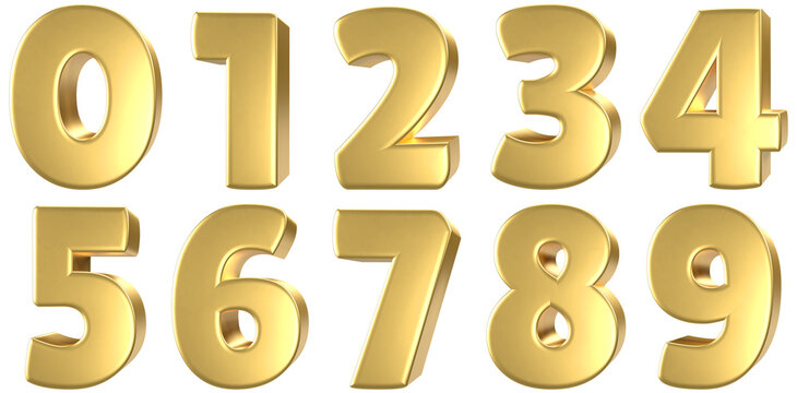 set of bold gold numbers 3d render 