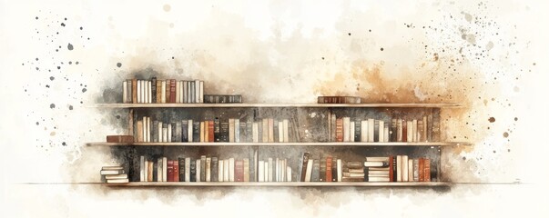 Cozy watercolor bookshop, inviting shelves of bestsellers, warm hues, evokes comfort and discovery in a charming online space
