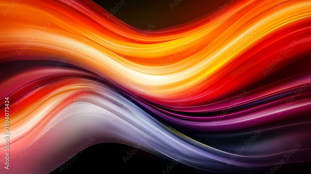 Poster the image contains an abstract design of flowing, swirling colors. warm oranges and reds blend into 