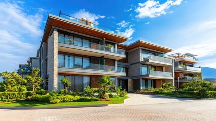 Obraz premium Modern Residential Apartment Complex in Sunny Environment
