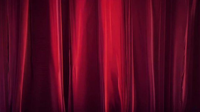 Luxurious red velvet curtains with rich texture create elegant backdrop, enhancing atmosphere of theater performances and special events with sense of drama and anticipation.