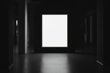 Modern exhibition space with blank screen.