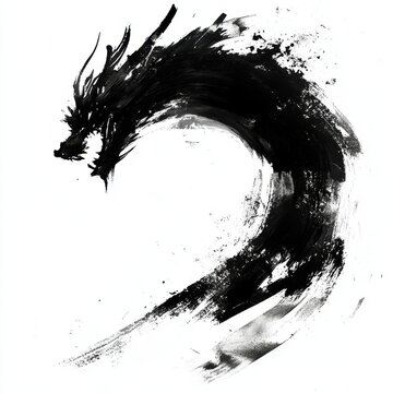 Chinese ink brush strokes dragon