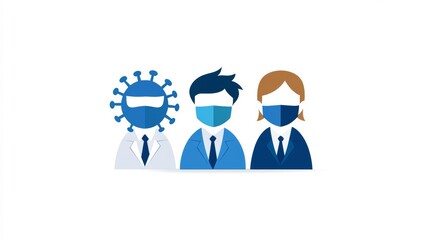 Fototapeta premium Illustration of three characters wearing masks, representing healthcare professionals and virus awareness, Suitable for educational materials, healthcare graphics, or virus prevention campaigns,