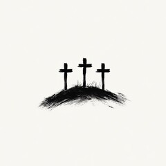 Logo of three crosses on top of a hill.