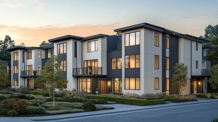 Fototapeta premium Modern Apartment Complex with Sleek Windows