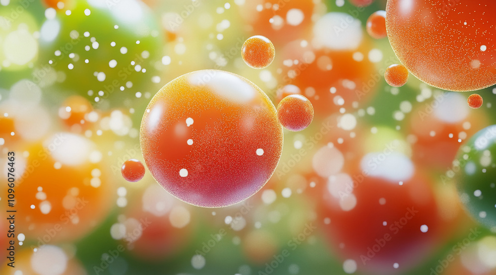Poster colorful abstract representation of molecules in a vibrant environment showcasing movement and energ