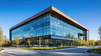 Fototapeta premium Modern Office Building with Expansive Glass Windows