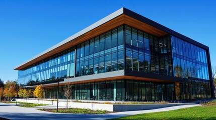 Obraz premium Modern Office Building with Expansive Glass Facade