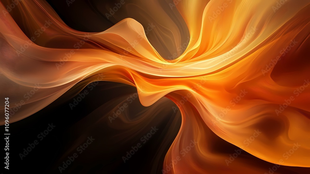 Poster the image contains abstract swirling forms in shades of orange and brown, against a dark background.