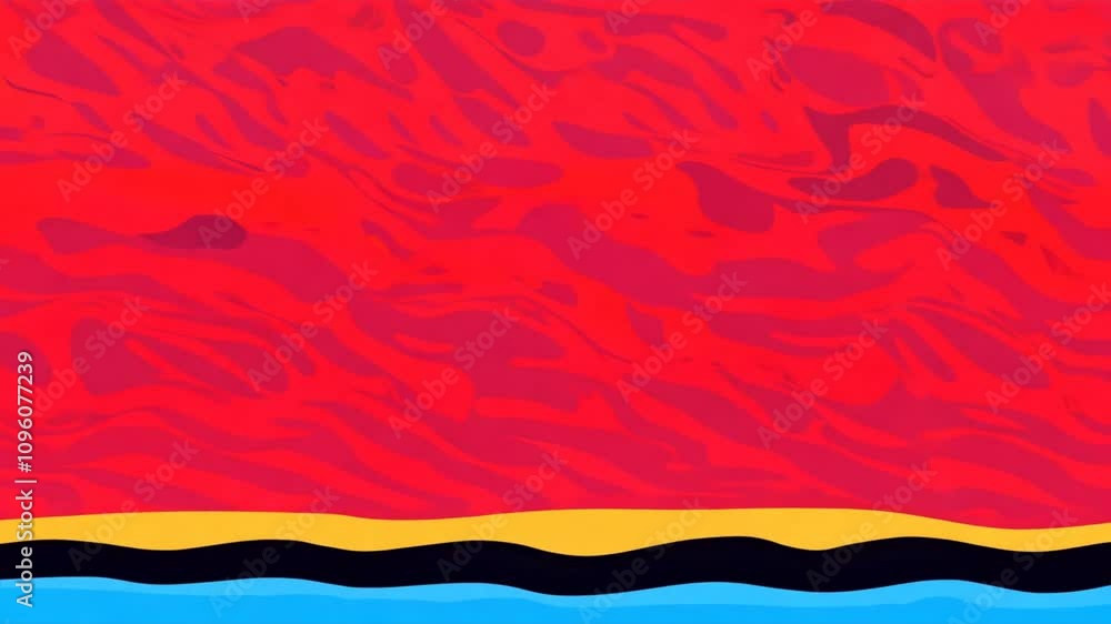 Poster abstract red background with wavy patterns and colorful stripes creating vibrant, dynamic visual exp